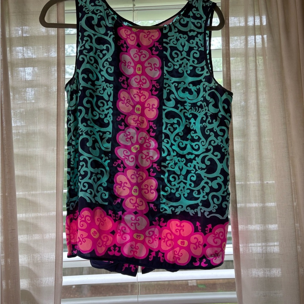 Lilly Pulitzer Button Back Tank Top Medium – Floral Scroll Print